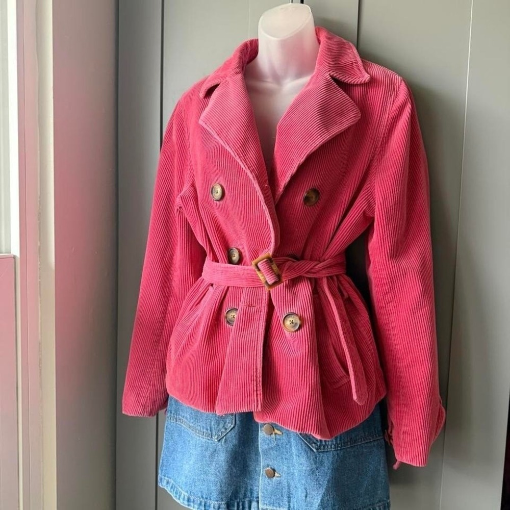 Jones New York Peacoat Jacket Womans M Pink Corduroy